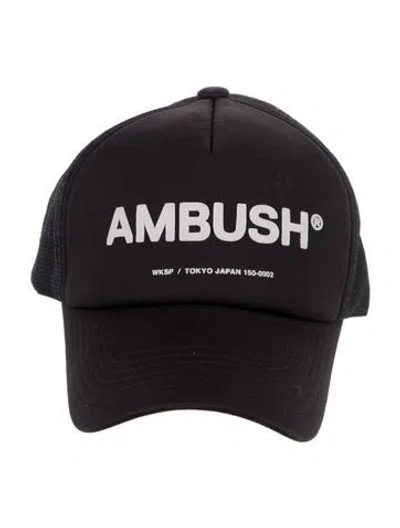 Pre-owned Ambush Logo Pattern Print Trucker Hat In Black