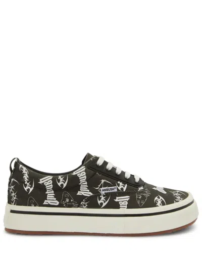 Ambush Black Printed Cotton Sneakers In Multi