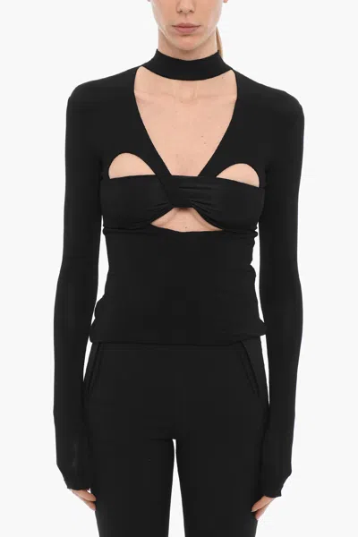 Ambush Long Sleeved Halterneck Top With Cut-out Details In Black