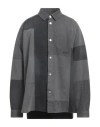 Ambush Logo-embroidered Patchwork Denim Shirt In Grey