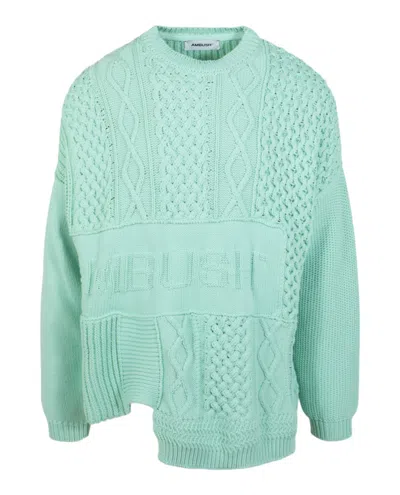 Pre-owned Ambush Men's  Patchwork Knit Crewneck Sweatshirt Sweater In Green