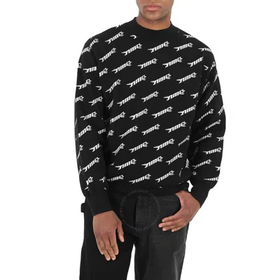 Ambush Men's Black All-over Logo Crew Knit Sweater In White/black