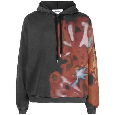 AMBUSH AMBUSH MEN'S BLACK GRAPHIC-PRINT COTTON HOODIE