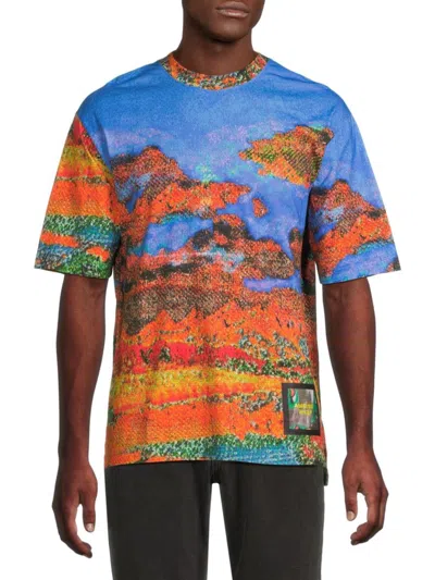 Ambush Men's Printed Cotton T-shirt In Blue Multi