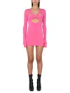 Ambush V-neck Cut-out Mini Dress In Stretch Viscose In Fuchsia