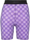 Ambush Monogram-print Branded-waistband Stretch-woven Cycling Shorts In Purple