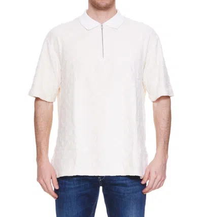 Ambush Monogram Pattern Zipped Polo Shirt In White