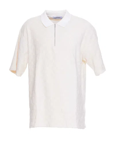 Ambush Monogram Pattern Zipped Polo Shirt In White