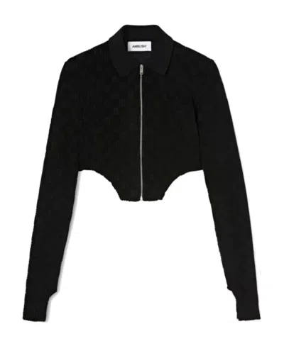 Ambush Monogram Zip Up Fitted Top Black Black