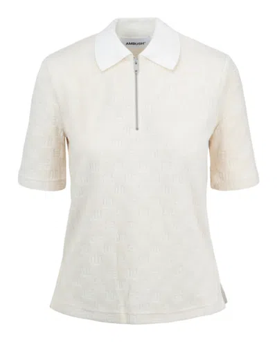 Ambush Monogrammed Terry Cloth Polo Shirt In Beige