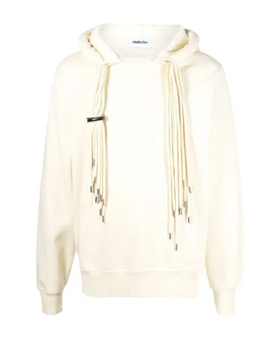 Ambush Embroidered Logo Multicord Cotton Hoodie In White