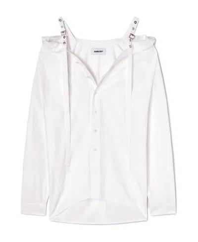 Ambush Off-shoulder Oversized Shirt In Blanc De Blanc