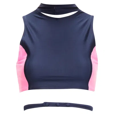 Ambush Panelled Logo Back Waist Tie Cropped Sports Top In Blue