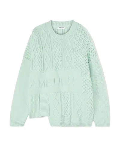 Ambush Patchwork Knit Crewneck Green Lily No Co In White
