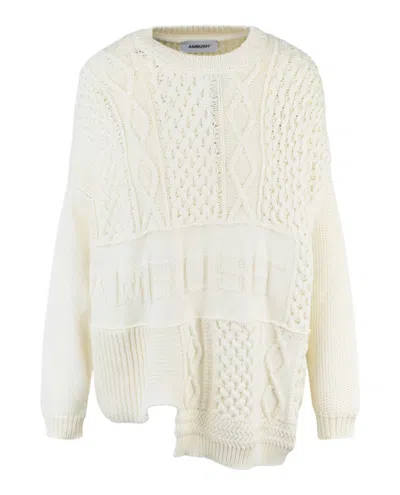 Ambush Patchwork Knit Crewneck Sweater In White