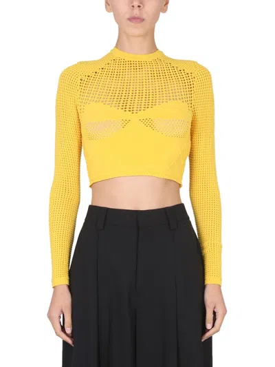 Ambush Perforated Polyamide Crop Shirt In Yellow