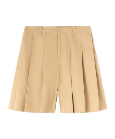 Ambush Pleated Cotton Shorts In Brown