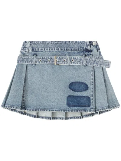 Ambush Pleated Denim Miniskirt In Blue
