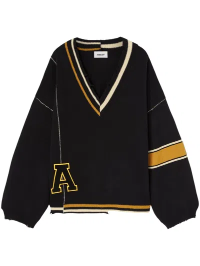 Ambush Black Destroyed Rib Knit Sweater In Multi