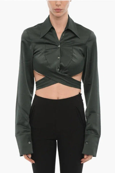 Ambush Satin Crop Shirt With Wrapped Detail In Green