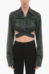 Ambush Satin Crop Shirt With Wrapped Detail In Green