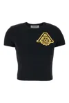 Ambush Cropped Ribbed Cotton T-shirt With Short Sleeves In Tap Shoe Y