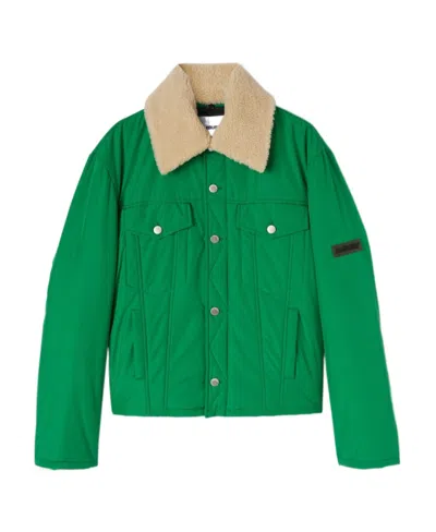 Ambush Shearling-trim Logo-patch Jacket In Green