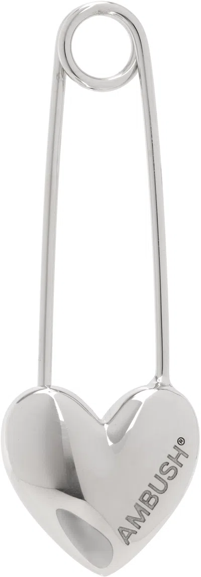Ambush Silver Heart Safety Pin Single Earring In 05 Silver