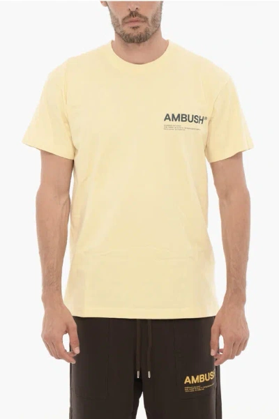 Ambush Solid Color Crew-neck T-shirt With Printed Logo In Yellow