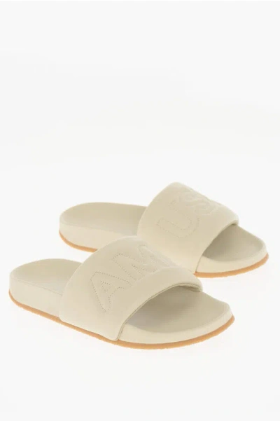 Ambush Solid Colour Leather Slides In Neutral