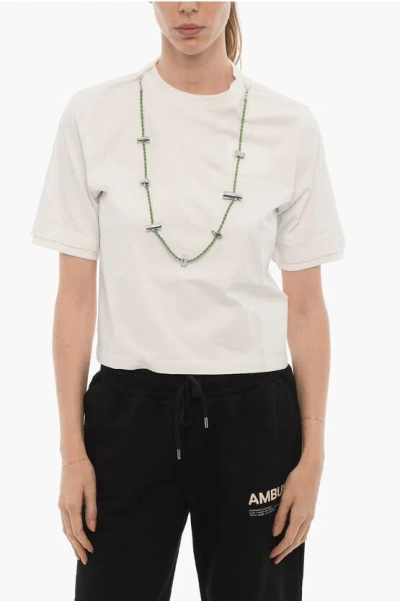 AMBUSH SOLID COLOR STOPPERS CREW-NECK T-SHIRT WITH REMOVABLE CHAIN