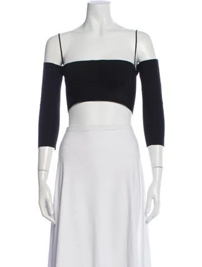 Pre-owned Ambush Square Neckline Three-quarter Sleeve Crop Top In Black