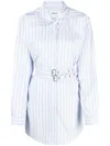 Ambush Belted Waist Crossed Stripes Dress In Blue
