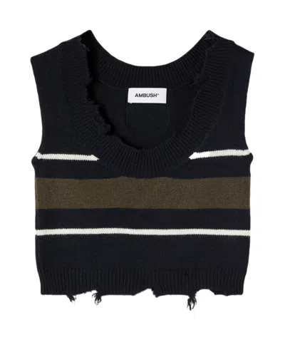 Ambush Striped Wool Vest In Black