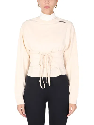 Ambush T-shirt With Corset Belt In Powder