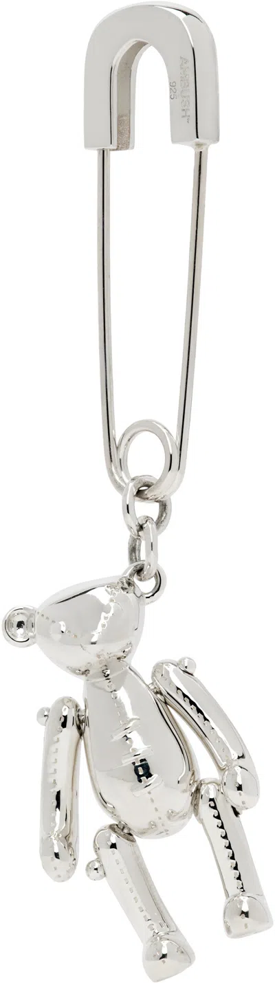 Ambush Teddy Bear Charm Single Earring In White