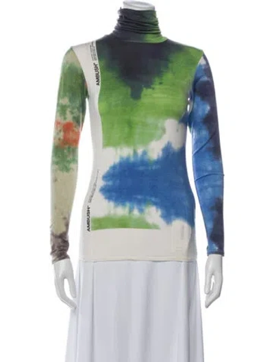 Pre-owned Ambush Tie-dye Print Turtleneck Top In Blue