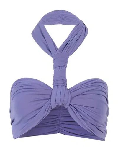 Ambush Twist Halter Neck Ruched Cropped Top Woman Shirt Purple Size M Acetate, Polyamide, Elastane