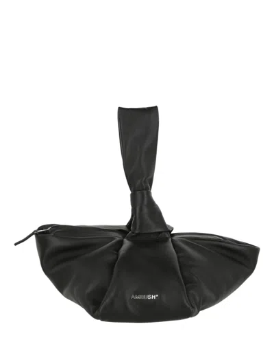 Ambush Twist Top Leather Handle Bag In Black
