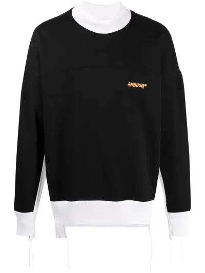 Ambush Crew Neck Sweatshirt With Ribbed Work In Black