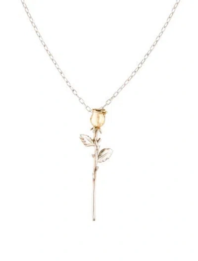 Pre-owned Ambush Two-tone Rose Charm Pendant Necklace, 23" In Multicolor