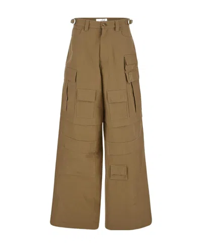 Ambush Wide-leg Cotton Trousers In Green