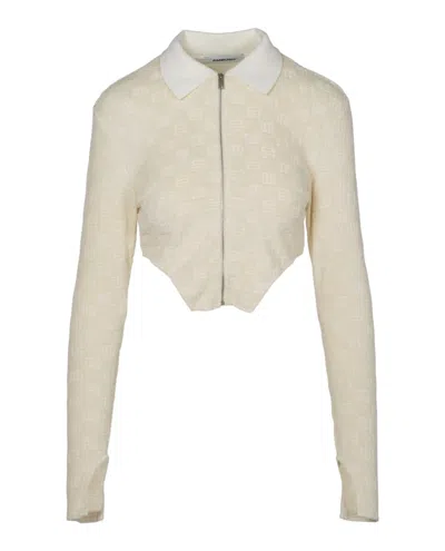 Pre-owned Ambush Women's  Monogram Jacquard Cropped Jacket In White