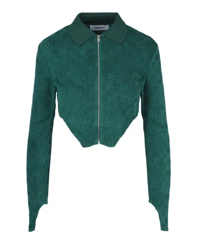 Pre-owned Ambush Women's  Monogram Zipup Fitted Cropped Jacket In Green