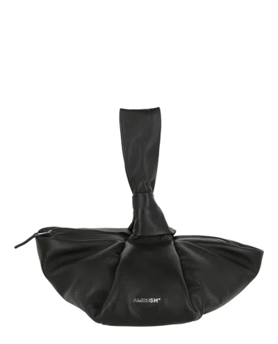 Pre-owned Ambush Women's  Twist Top Leather Clutch In Black