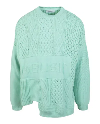 Ambush Women's Patchwork Knit Crewneck Sweater In Green In Blue