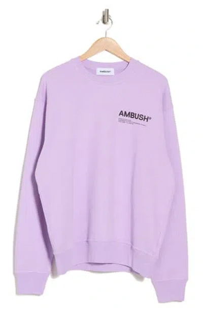 Ambush Workshop Logo Cotton Fleece Graphic Sweatshirt In Lavender/black