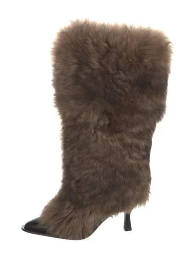 Pre-owned Ambush X Ugg Faux Fur Animal Print Boots In Brown