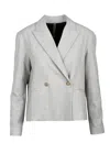 A.m.couture Double-breasted Jacket - Beige In Gray