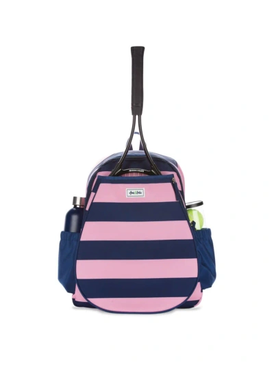 Ame & Lulu Bubbly Striped Game On Tennis Backpack In Navy Pink